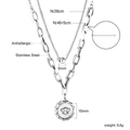 Collier double rang en acier inoxydable argenté avec pendentif abeille et pièce - Collier Double Rang Médaille Abeille Argent (NE2A250AS)