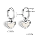 Polished silver heart drop earrings made of antiallergic stainless steel and white shell - Silver White Large Heart (EA58160AS)