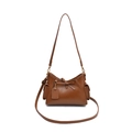 Vintage brown leather bucket bag with top handle and adjustable crossbody strap - Brown