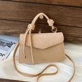 Minimalist matte coffee suede crossbody square bag with unique rope knotted handle - Khaki