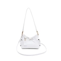 White lychee texture bucket bag with front bow detail and golden hardware finish - White