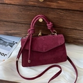 Retro burgundy frosted leather crossbody bag with knot handle and gold hardware - Burgundy