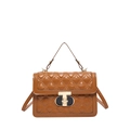 Caramel brown quilted crossbody bag with stylish gold T-lock and adjustable strap - Brown