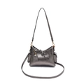 Metallic silver-grey bucket bag with pleated texture and stylish leather bow detail - Champagne