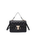 Elegant black quilted crossbody bag with golden T-shaped lock and adjustable strap - Black