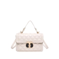 Chic cream quilted crossbody bag with gold T-shaped lock and versatile shoulder strap - White