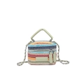 Mini colorful woven bucket bag with green PU handle and silver chain strap - Green