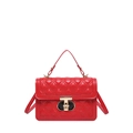 Quilted red crossbody bag with golden T-shaped lock and matching leather handle - Red