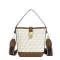 Cream and brown bucket bag with MKMP monogram print and adjustable wide strap - Letter Off-white