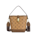 Brown bucket bag with monogram print, lychee leather texture and wide strap - Star Brown