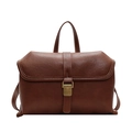 Borsa a tracolla vintage in pelle marrone con cuciture bianche e chiusura in ottone - Marrone