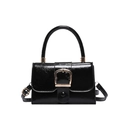 Retro black glossy patent leather crossbody handbag with golden U-shaped buckle - Black