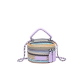 Borsa a secchiello cilindrica in paglia con righe colorate e tracolla a catena - Viola