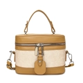 Bolso retro en camel y beige con asa de mano y correa de hombro ajustable elegante - Caqui