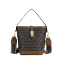 Brown vintage bucket bag with KMPM monogram print and detachable woven strap - Letter Coffee