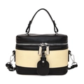 Bolso caja chic en beige y negro con herrajes plateados y detalles de tejido mixto - Negro y Blanco
