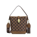 Vintage brown monogram bucket bag with geometric print and stylish wide letter strap - Mosaic Coffee