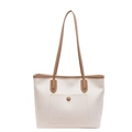 Grande borsa tote retrò da donna in pelle PU color crema con dettagli a contrasto - Bianco Sporco