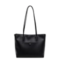 Grande borsa tote nera minimalista in pelle PU opaca con tasca esterna a scatto - Nero