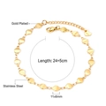 Gold plated stainless steel anklet featuring oval discs and heart charm detail - 17 Round Pieces (AN108201G)