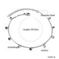 Cavigliera anallergica in acciaio inossidabile argento con cristalli viola tondi - Zirconia Viola-Colore Acciaio