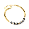 Bracciale a catena groumette in acciaio dorato con perline zebrate bianche e nere - Stile Motivo Zebra Bianco e Nero (BR26950MG)