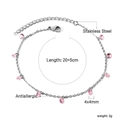 Cavigliera anallergica in acciaio inossidabile con cristalli rosa 4x4mm e chiusura - Zirconia Rosa-Colore Acciaio