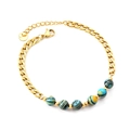 Bracciale a catena dorata con perline a righe blu e gialle e chiusura a moschettone - Stile Motivo a Onde Blu e Gialle (BR26960MG)