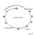 Bracelet de cheville en acier inoxydable avec pierres rondes multicolores - Zircone Multicolore-Couleur Acier