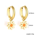 Detailed close-up of daisy drop earrings with gold hoops and white enamel petals - Daisy Huggie Style (EA58430AG) / 2x10mm / Gold