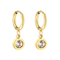 Elegant gold stainless steel hoop earrings with round white zircon pendants for women - Gold Round Zirconia Style (EA58080AG)