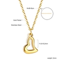 Detail showing dimensions of a 18K gold plated heart pendant stainless steel necklace - Hollow Heart Gold (NE2A9401G)