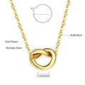 Detail of 18K gold plated stainless steel knot pendant necklace with measurements - Minimalist Knot Gold (NE2C5101G)