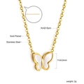 Minimalist butterfly necklace in 18k gold plated stainless steel with white shell wings - Shell Butterfly Gold (NE2B090AG)