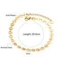 Gold plated stainless steel anklet with round textured discs and heart charm - 25 Round Discs (AN108401G)