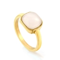 Anello elegante in acciaio inossidabile dorato con pietra bianca quadrata e bordo perlato - US 7 / Bianco (RI1439A6-9G)