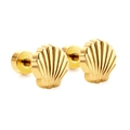 Boucles d'oreilles coquillage dorées avec finition polie et fermoir à vis sécurisé - Bouchon Fileté Ea619001g