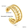 Gold plated stainless steel leaf ring with three-layer bead texture and adjustable opening - Wheat Ear and Bead Triple-Layer Style (RI140201G)