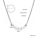 Detail view of hypoallergenic stainless steel necklace with size and weight dimensions - 5 Pearls 2 Silver Beads Silver Snake Chain (NE2D450AS)