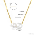 Detail of gold plated stainless steel necklace with 6.4mm and 8mm pearl pendants - 2 Sized Pearls Gold Fine Chain (NE2D290AG)