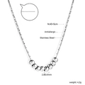 Detail of stainless steel bead necklace showing 45+5cm length and bead dimensions - 7 Sliding Round Beads Silver Necklace (NE2D1101S)