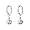 Minimalist silver hoop earrings with clear round crystal pendants on white background - Silver Round Zirconia Style (EA58080AS)