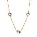 Goldene Halskette mit quadratischen blauen Kristallen und runden Perlen für Damen - Quadratisch Blau Stil (NE2C550HG)