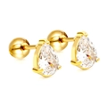 Elegant gold pear-shaped drop earrings with clear sparkling stones and screw-back closure - Gold (EA63040AG)
