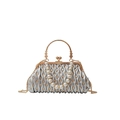 Silver pleated evening clutch with sequins, pearl handle and golden metal chain strap - Silver