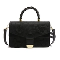 Schwarze Handtasche mit Blumenstickerei, gedrehtem Griff und goldenen Metalldetails - Schwarz