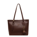 Bolso tote de cuero sintético marrón oscuro con colgante de elefante y letras doradas - café