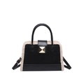 Faux suede tote bag in black with creamy fleece trim and gold pyramid stud - Black