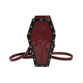 Gothic coffin-shaped crossbody bag in dark red and black with rose embroidery and studs - Red Rose