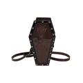 Gothic coffin-shaped crossbody bag in coffee faux leather with rose and rivets - Rose Coffee